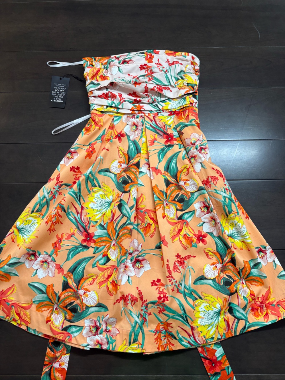 WHBM Peach Floral Strapless Womens Dress